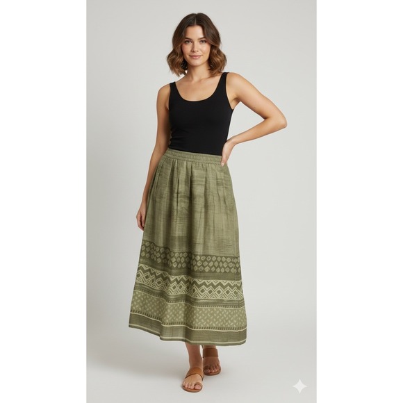 Sag Harbor Dresses & Skirts - Sag Harbor Long Patterned Pull-On Skirt Women's Elastic Waist‎ Casual Maxi XL
